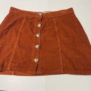Denim & Co. corduroy mini skirt Brown camel orange color button front women’s 10